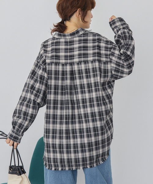 セール】フリンジヘム起毛チェックシャツ（シャツ/ブラウス