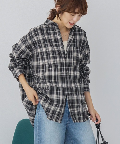 AMERICAN HOLIC(アメリカンホリック)の「フリンジヘム起毛チェックシャツ(シャツ/ブラウス・レディース・ブルー系その他3/ブラック系その他3・L/M)」の10枚目の写真