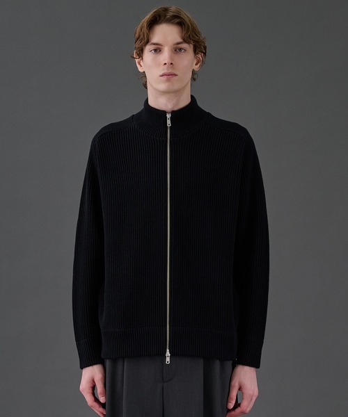 UNITED TOKYOウールリブジップドライバーズニット（ブラック、メンズM） 新作》ウールリブジップドライバーズニット ｜ストレッチ性/防寒/冬服