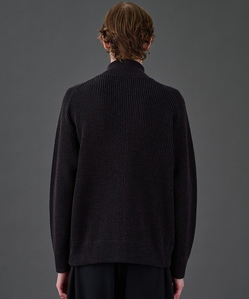 UNITED TOKYO ダブルジップ ドライバーズニット L 黒 ウール混 新作》ウールリブジップドライバーズニット ｜ストレッチ性/防寒/冬服