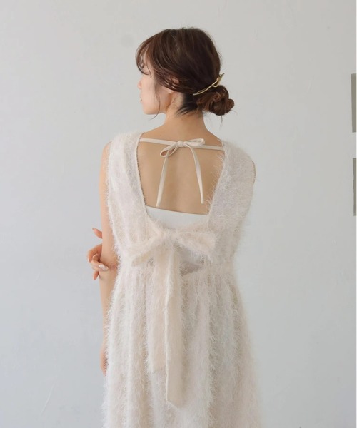 CLEIO（クレイオ）の「【CLEIO】バックリボンフリンジワンピース BACK RIBBON FRINGE DRESS/980-14614（ワンピース・レディース・アイボリー/ブラック・FREE）」の4枚目の写真