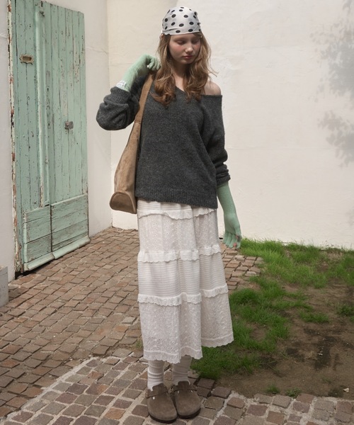 Birthday room(バースデイルーム)の「Vネックタイ付きニット/V-neck tie knit(ニット/セーター・レディース・ダークグレー/アイボリー・FREE)」の21枚目の写真