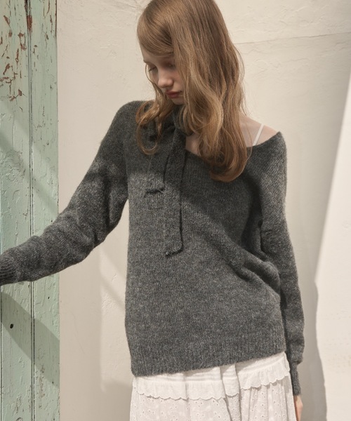 Birthday room(バースデイルーム)の「Vネックタイ付きニット/V-neck tie knit(ニット/セーター・レディース・ダークグレー/アイボリー・FREE)」の16枚目の写真