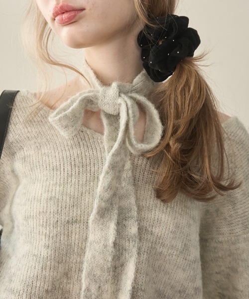 Birthday room(バースデイルーム)の「Vネックタイ付きニット/V-neck tie knit(ニット/セーター・レディース・ダークグレー/アイボリー・FREE)」の5枚目の写真