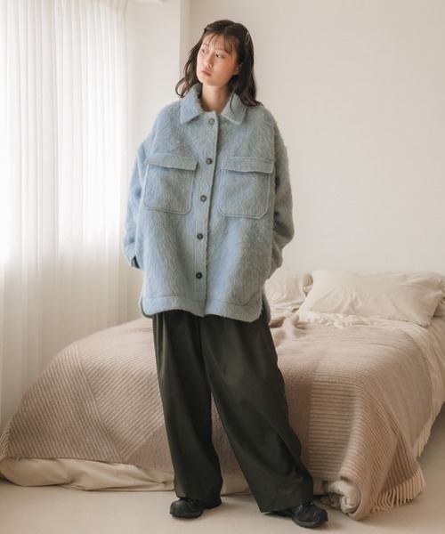 HEILIS（ヘイリス）の「【大人気！HIT ITEM！】【Hideka Original】シャギーCPOシャツジャケット / アウター ブルゾン シャギー カバーオール ミリタリー グレー ブルー サックス ブラック オーバーサイズ 韓国 シティガール ノームコア カジュアル シンプル 羽織り 秋服 春服 冬服 アウター 軽量（その他アウター・レディース・ブルー/グレー/ブラック・FREE）」の8枚目の写真