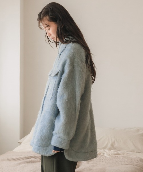 HEILIS（ヘイリス）の「【大人気！HIT ITEM！】【Hideka Original】シャギーCPOシャツジャケット / アウター ブルゾン シャギー カバーオール ミリタリー グレー ブルー サックス ブラック オーバーサイズ 韓国 シティガール ノームコア カジュアル シンプル 羽織り 秋服 春服 冬服 アウター 軽量（その他アウター・レディース・ブルー/グレー/ブラック・FREE）」の10枚目の写真