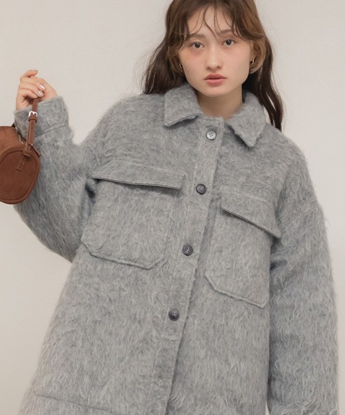 HEILIS（ヘイリス）の「【大人気！HIT ITEM！】【Hideka Original】シャギーCPOシャツジャケット / アウター ブルゾン シャギー カバーオール ミリタリー グレー ブルー サックス ブラック オーバーサイズ 韓国 シティガール ノームコア カジュアル シンプル 羽織り 秋服 春服 冬服 アウター 軽量（その他アウター・レディース・ブルー/グレー/ブラック・FREE）」の6枚目の写真