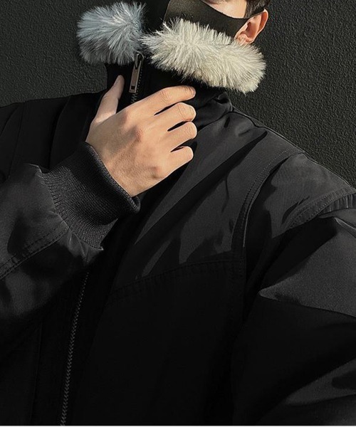 NEW GENTLEMAN(ニュージェントルマン)の「シルバーウルフ ファーブルゾン(ブルゾン・メンズ・ブラック/オリーブ・M/L/XL)」の14枚目の写真