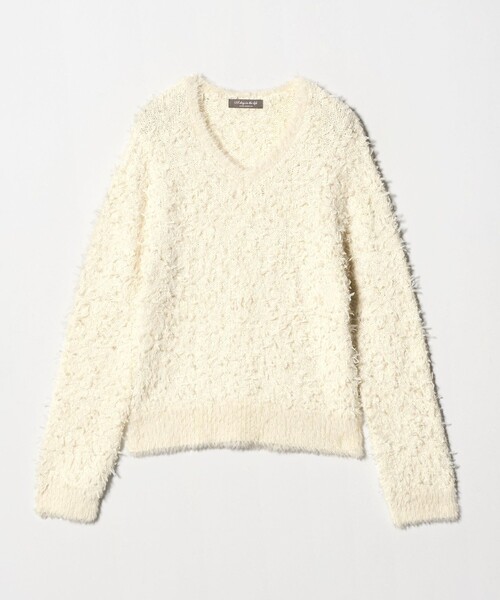 A DAY IN THE LIFE UNITED ARROWS(アデイインザライフユナイテッドアローズ)の「フェザー×チュール Vネックニット <A DAY IN THE LIFE>(ニット/セーター・レディース・オフホワイト/ブラック・FREE)」の13枚目の写真