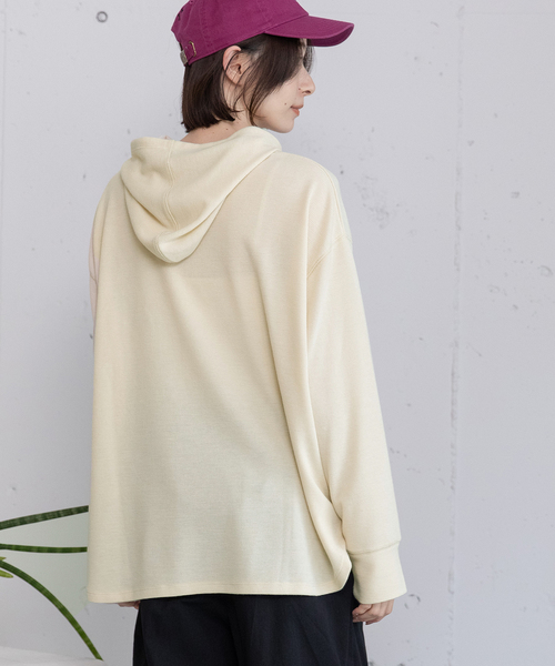 POU DOU DOU（プードゥドゥ）の「ヘンリーネックフーディトップス（Tシャツ/カットソー・レディース・ブルー/グレー/キナリ・M）」の7枚目の写真