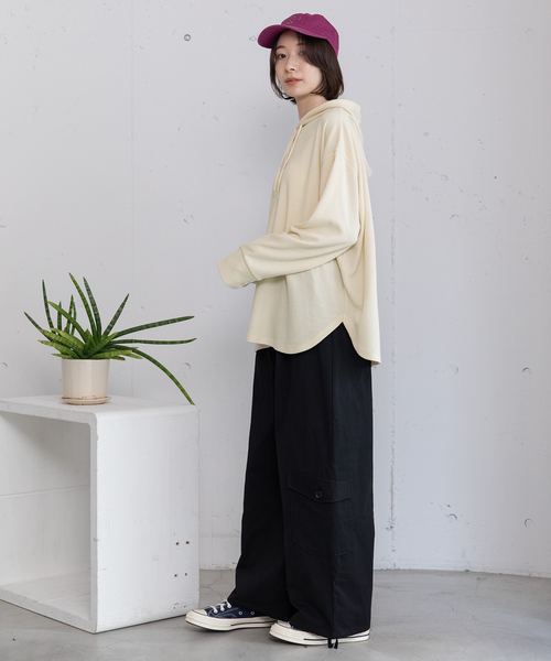 POU DOU DOU（プードゥドゥ）の「ヘンリーネックフーディトップス（Tシャツ/カットソー・レディース・ブルー/グレー/キナリ・M）」の9枚目の写真