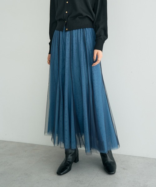 YECCA VECCA（イェッカヴェッカ）の「レイヤードチュールマーメイドスカート（スカート・レディース・チャコールグレー/ブルー/ベージュ・FREE）」の3枚目の写真