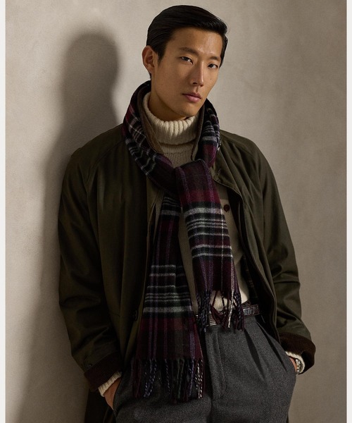 POLO RALPH LAUREN(ポロ ラルフ ローレン)の「チェック フリンジ ウール マフラー(マフラー・メンズ・レッド・ONE)」の4枚目の写真