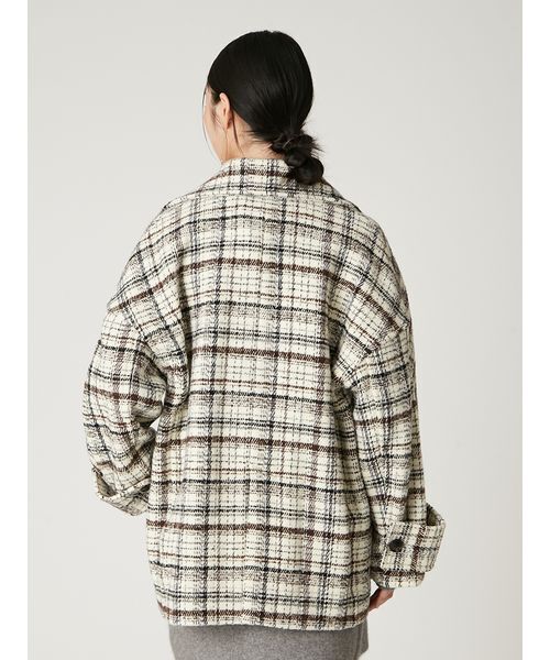 FRAY I.D（フレイアイディー）の「ダブルブレストチェックミドルコート（ピーコート・レディース・アイボリー/ネイビー・0/1）」の4枚目の写真