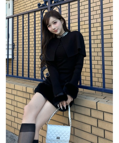 ビジューケープニットミニワンピース（ワンピース）｜Darich