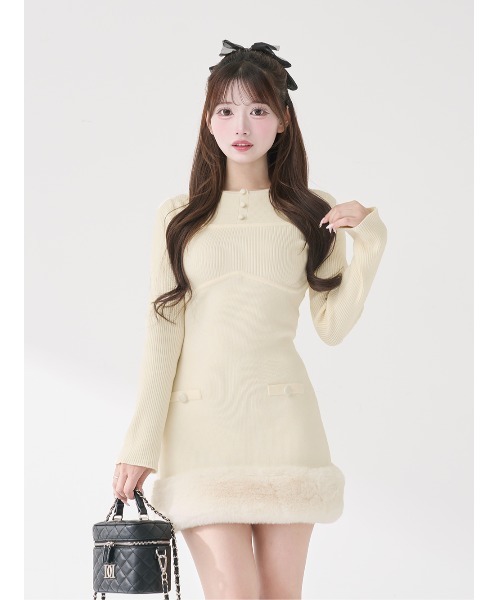 新品タグ付き ダーリッチ ビジューケープニットミニワンピース アイボリー ビジューケープニットミニワンピース（ワンピース）｜Darich
