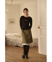 SUEDE SILKY MIDI SKIRTS_KHAKI