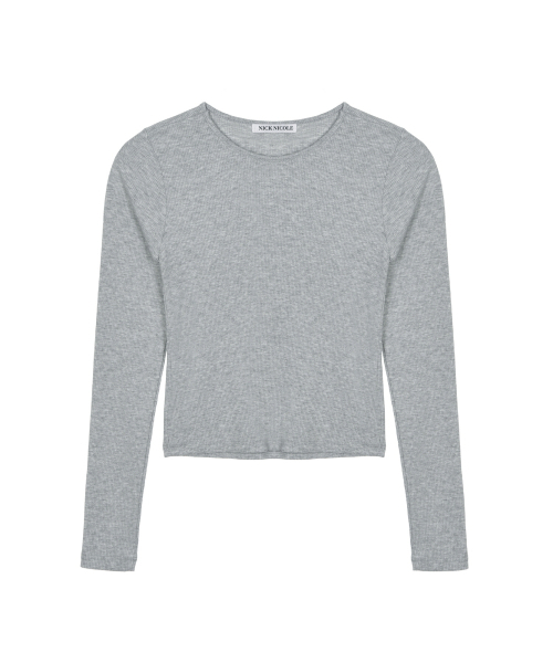 NICK&NICOLE(ニックアンドニコール)の「RIBBED SEMI CROP ROUND TOP_GRAY(Tシャツ/カットソー・レディース・その他・MEDIUM/LARGE)」の4枚目の写真