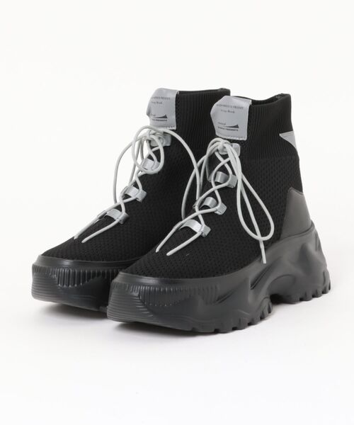 Scrap Book（スクラップブック）の「【MAISON MAVERICK PRESENTS】別注　Mesh-knit High-Top Chunky Boots（ブーツ・レディース・ブラック/グレー系その他・24/24.5）」の7枚目の写真