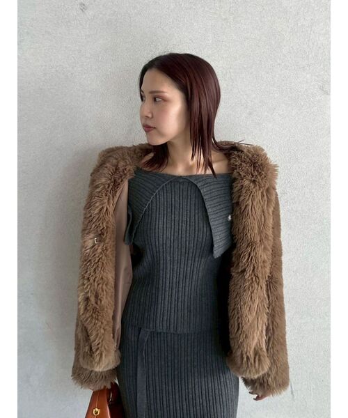 LAGUNAMOON(ラグナムーン)の「フェイクファーフーディコート(その他アウター・レディース・ライトグレー/モカ・FREE)」の5枚目の写真