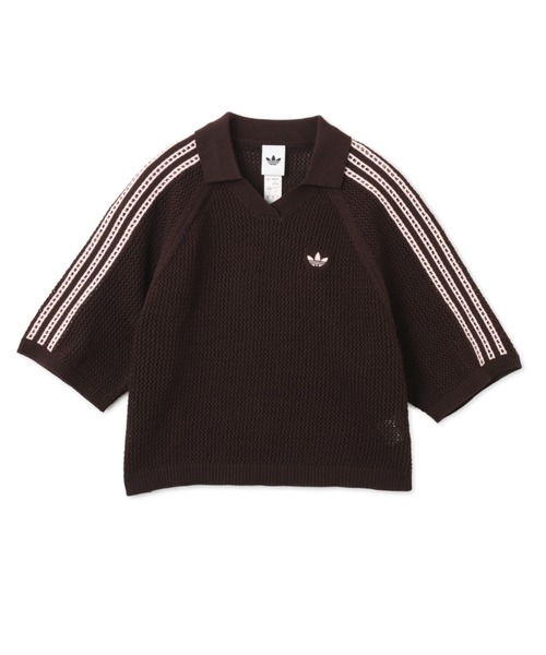 adidas(アディダス)の「adidas KNITTED CROCHET POLO / アディダス ニット クロッシュ ポロ(ニット/セーター・レディース・ブラウン・L/M/S)」の1枚目の写真
