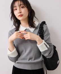 VIS | ビジュー付きシャギーカラーニットトップス(ニット/セーター)