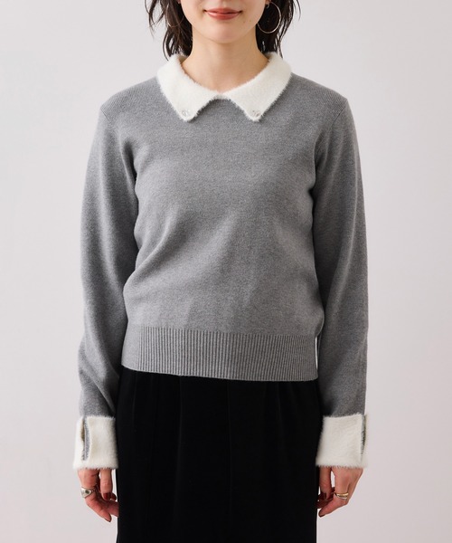 VIS（ビス）の「ビジュー付きシャギーカラーニットトップス（ニット/セーター・レディース・ブラック/ライトグレー/ホワイト・FREE）」の9枚目の写真