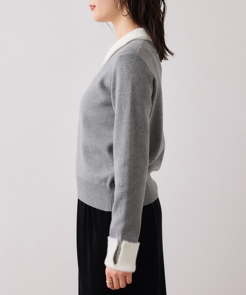 VIS（ビス）の「ビジュー付きシャギーカラーニットトップス（ニット/セーター・レディース・ブラック/ライトグレー/ホワイト・FREE）」の10枚目の写真