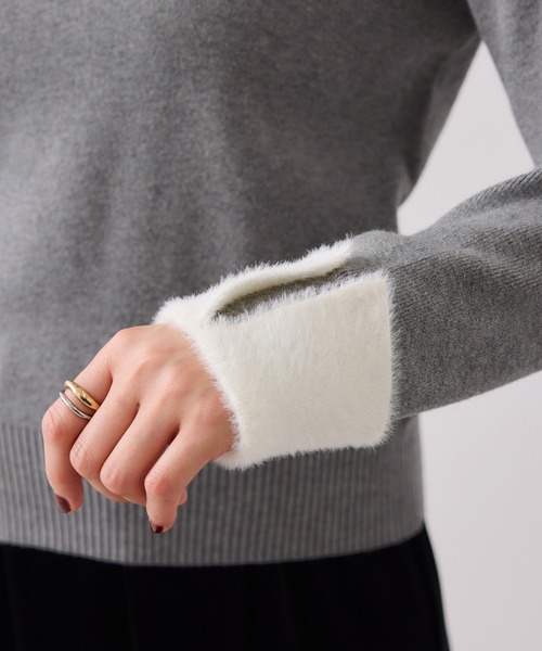 VIS（ビス）の「ビジュー付きシャギーカラーニットトップス（ニット/セーター・レディース・ブラック/ライトグレー/ホワイト・FREE）」の15枚目の写真