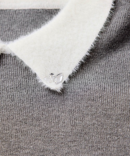 VIS（ビス）の「ビジュー付きシャギーカラーニットトップス（ニット/セーター・レディース・ブラック/ライトグレー/ホワイト・FREE）」の16枚目の写真