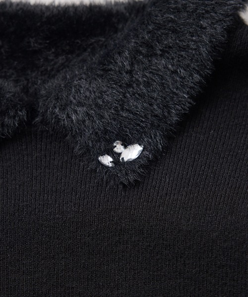 VIS（ビス）の「ビジュー付きシャギーカラーニットトップス（ニット/セーター・レディース・ブラック/ライトグレー/ホワイト・FREE）」の17枚目の写真