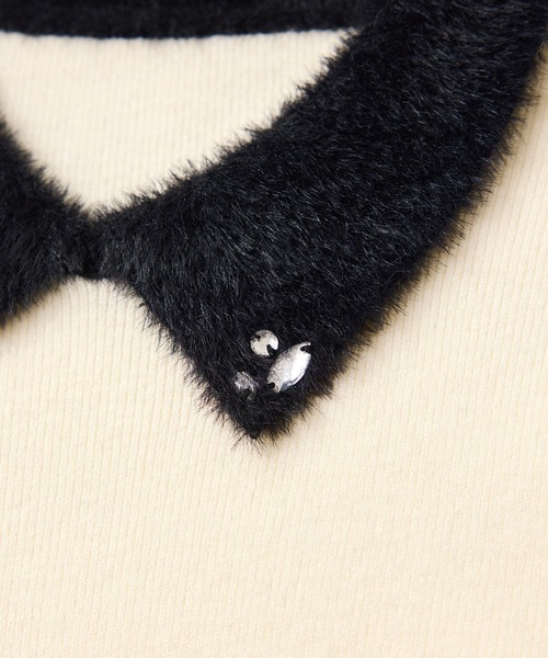 VIS（ビス）の「ビジュー付きシャギーカラーニットトップス（ニット/セーター・レディース・ブラック/ライトグレー/ホワイト・FREE）」の18枚目の写真