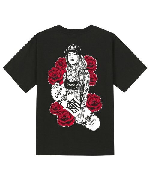 KAN6312(カン6312)の「KTB0152 チカノガールズ スケートボード 半袖Tシャツ - ブラック(Tシャツ/カットソー・メンズ・その他・SMALL/MEDIUM/LARGE/X-LARGE)」の1枚目の写真