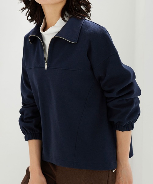 BELLUNA PLUS(ベルーナ)の「異素材使いハーフジッププルオーバー(Tシャツ/カットソー・レディース・ネイビー/イエロー系/アイボリー・X-LARGE/MEDIUM/LARGE)」の1枚目の写真