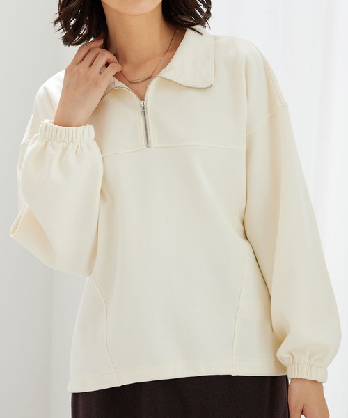 BELLUNA PLUS(ベルーナ)の「異素材使いハーフジッププルオーバー(Tシャツ/カットソー・レディース・ネイビー/イエロー系/アイボリー・X-LARGE/MEDIUM/LARGE)」の2枚目の写真