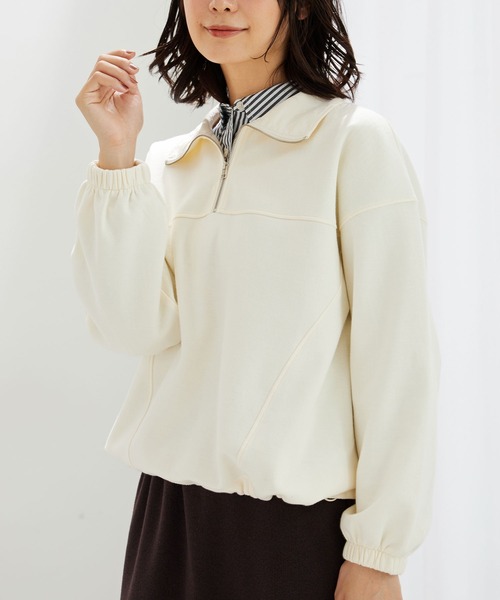 BELLUNA PLUS(ベルーナ)の「異素材使いハーフジッププルオーバー(Tシャツ/カットソー・レディース・ネイビー/イエロー系/アイボリー・X-LARGE/MEDIUM/LARGE)」の7枚目の写真