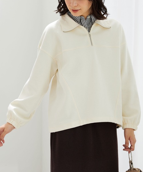 BELLUNA PLUS(ベルーナ)の「異素材使いハーフジッププルオーバー(Tシャツ/カットソー・レディース・ネイビー/イエロー系/アイボリー・X-LARGE/MEDIUM/LARGE)」の5枚目の写真