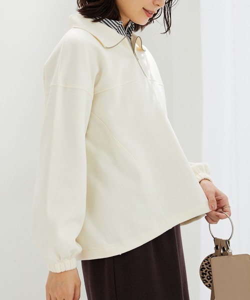 BELLUNA PLUS(ベルーナ)の「異素材使いハーフジッププルオーバー(Tシャツ/カットソー・レディース・ネイビー/イエロー系/アイボリー・X-LARGE/MEDIUM/LARGE)」の6枚目の写真