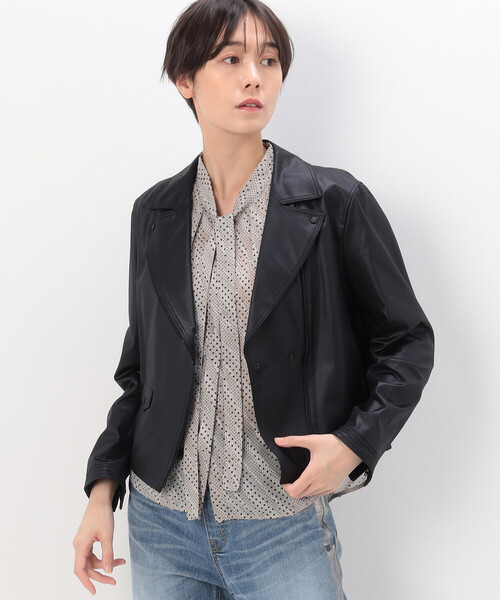 K.T KIYOKO TAKASE(キヨコタカセ)の「〔 TALLサイズ 〕 ポンチフェイクレザーエンボス ライダースジャケット(ライダースジャケット・レディース・キャメル/ブラック・15号)」の1枚目の写真