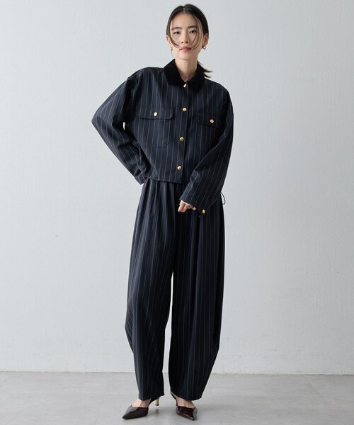 Drawing Numbers（ドローイング ナンバーズ）の「【Drawing Numbers】《セットアップ対応可》ウォッシャブルツイルカーブワイドパンツ（その他パンツ・レディース・ブラック/ネイビー・38）」の3枚目の写真