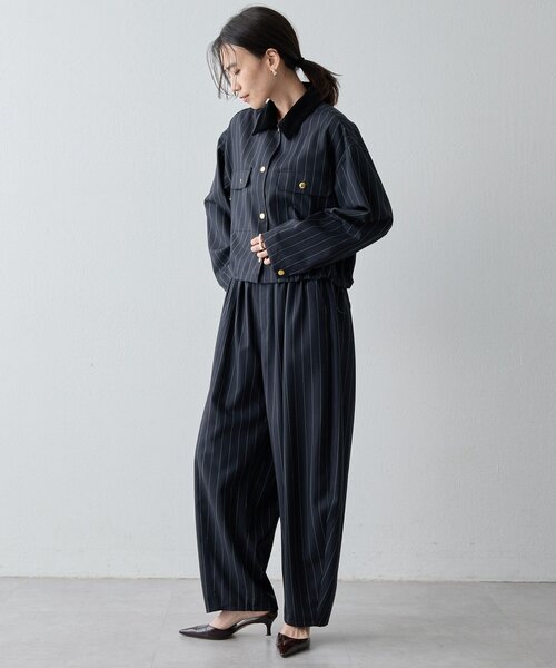 Drawing Numbers（ドローイング ナンバーズ）の「【Drawing Numbers】《セットアップ対応可》ウォッシャブルツイルカーブワイドパンツ（その他パンツ・レディース・ブラック/ネイビー・38）」の5枚目の写真