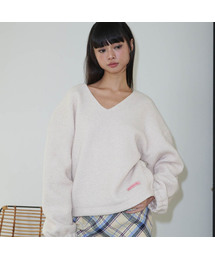 Vネックブークルウール100%ルーズフィットTシャツ_アイボリー