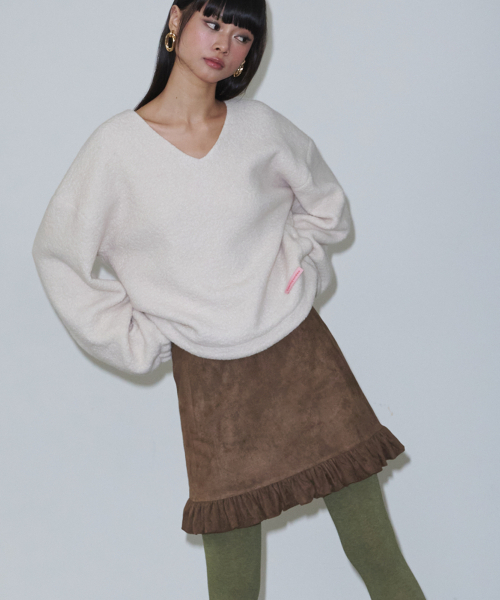 OPENING SUNSHINE(オープニングサンシャイン)の「Vネックブークルウール100%ルーズフィットTシャツ_アイボリー(Tシャツ/カットソー・レディース・アイボリー・FREE)」の9枚目の写真