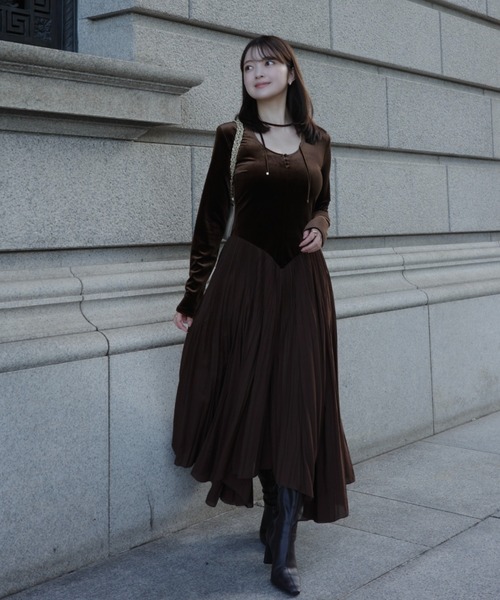 ベロアシフォンドッキングワンピース（ワンピース）｜anuans（ア