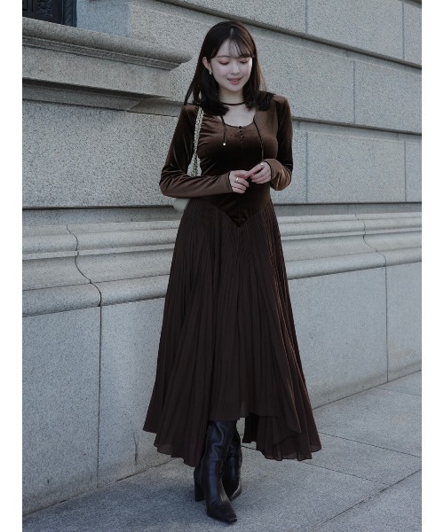 ベロアシフォンドッキングワンピース（ワンピース）｜anuans（ア