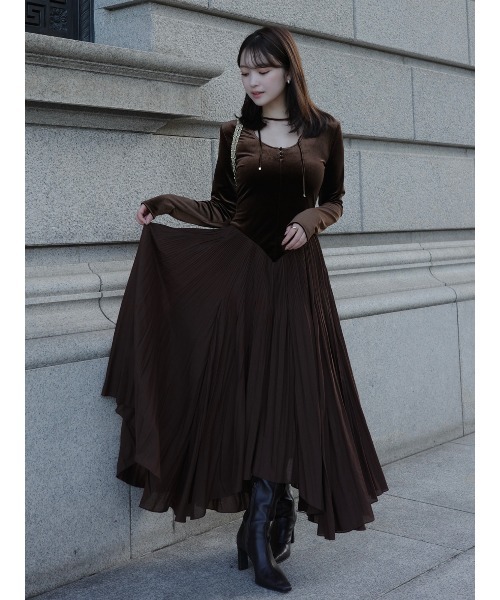 ベロアシフォンドッキングワンピース（ワンピース）｜anuans（ア