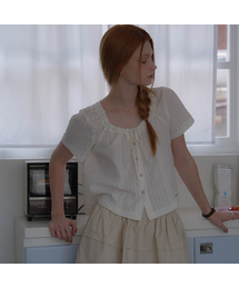 Jacquard Shirring Blouse [White]