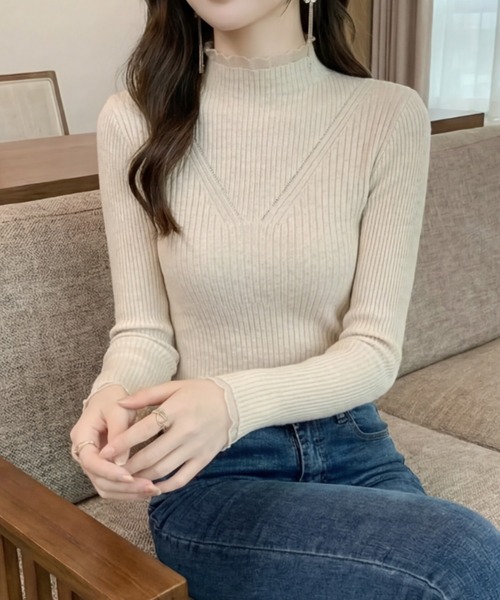 cammie（キャミー）の「シアーレイヤードリブトップス（ニット/セーター・レディース・アイボリー/ブラック/ブルー・F）」の6枚目の写真