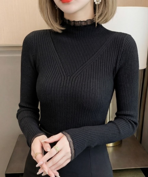 cammie（キャミー）の「シアーレイヤードリブトップス（ニット/セーター・レディース・アイボリー/ブラック/ブルー・F）」の10枚目の写真