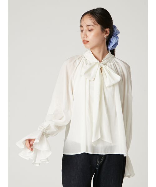 FRAY I.D（フレイアイディー）の「2wayシアーボウタイブラウス／ウォッシャブル（シャツ/ブラウス・レディース・ブルー/ホワイト/ピンク・F）」の4枚目の写真